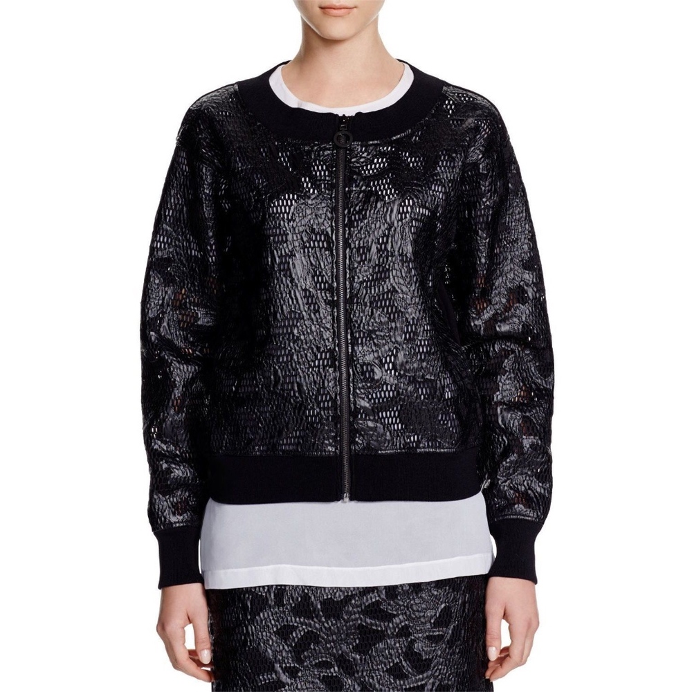 DKNY Women's Applique Mixed Media Bomber Jacket